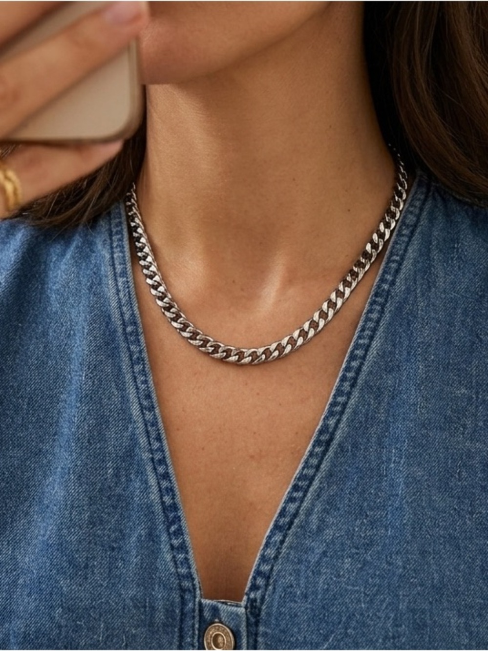 Cuban Link Dainty Silver Chain Layering Necklace